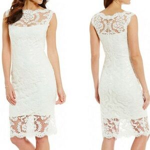 Tadashi Shoji Ivory Illusion Embroidered Sequin Lace Cocktail Dress NWOT SZ 14